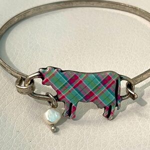 🐄 cow bangle bracelet with 6mm pearl